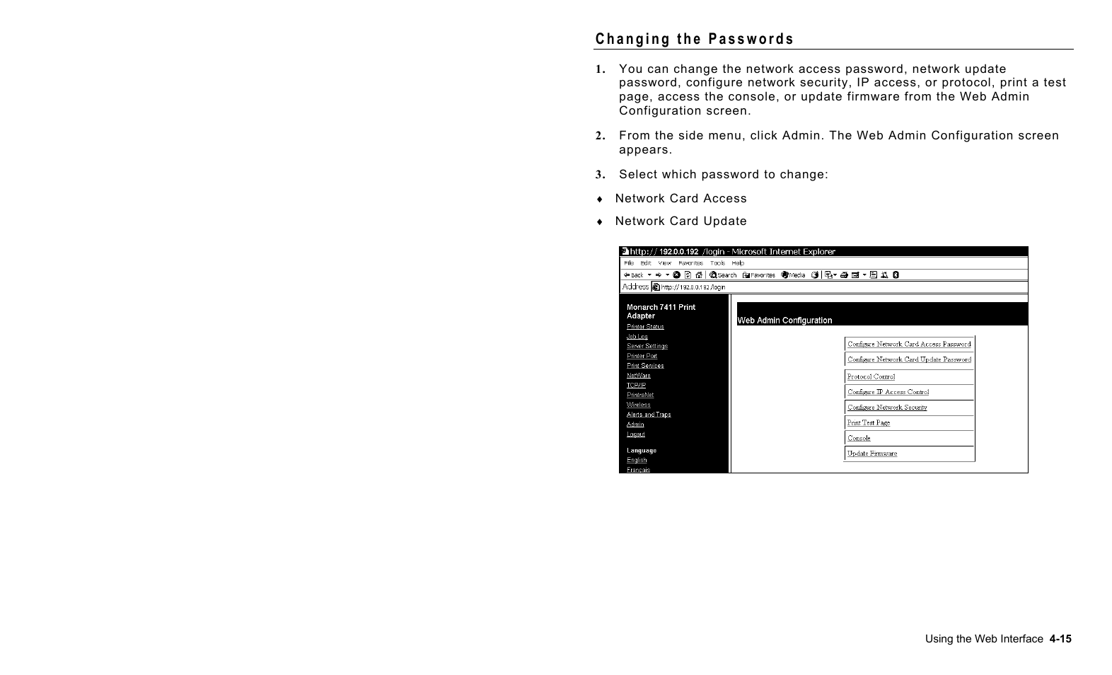 Changing the passwords, Changing the passwords -15 | Avery Dennison 7411 Print Server User Manual | Page 39 / 84