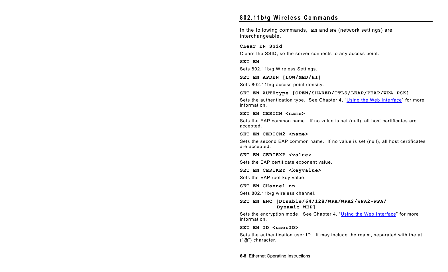 11b/g wireless commands, 11b/g wireless commands -8 | Avery Dennison 7411 Print Server User Manual | Page 64 / 84