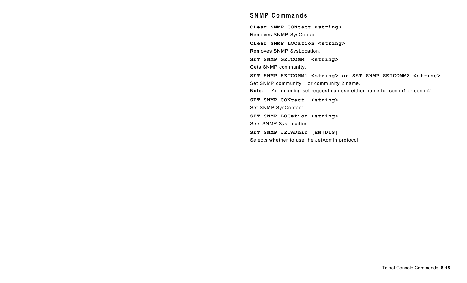 Snmp commands, Snmp commands -15 | Avery Dennison 7411 Print Server User Manual | Page 71 / 84