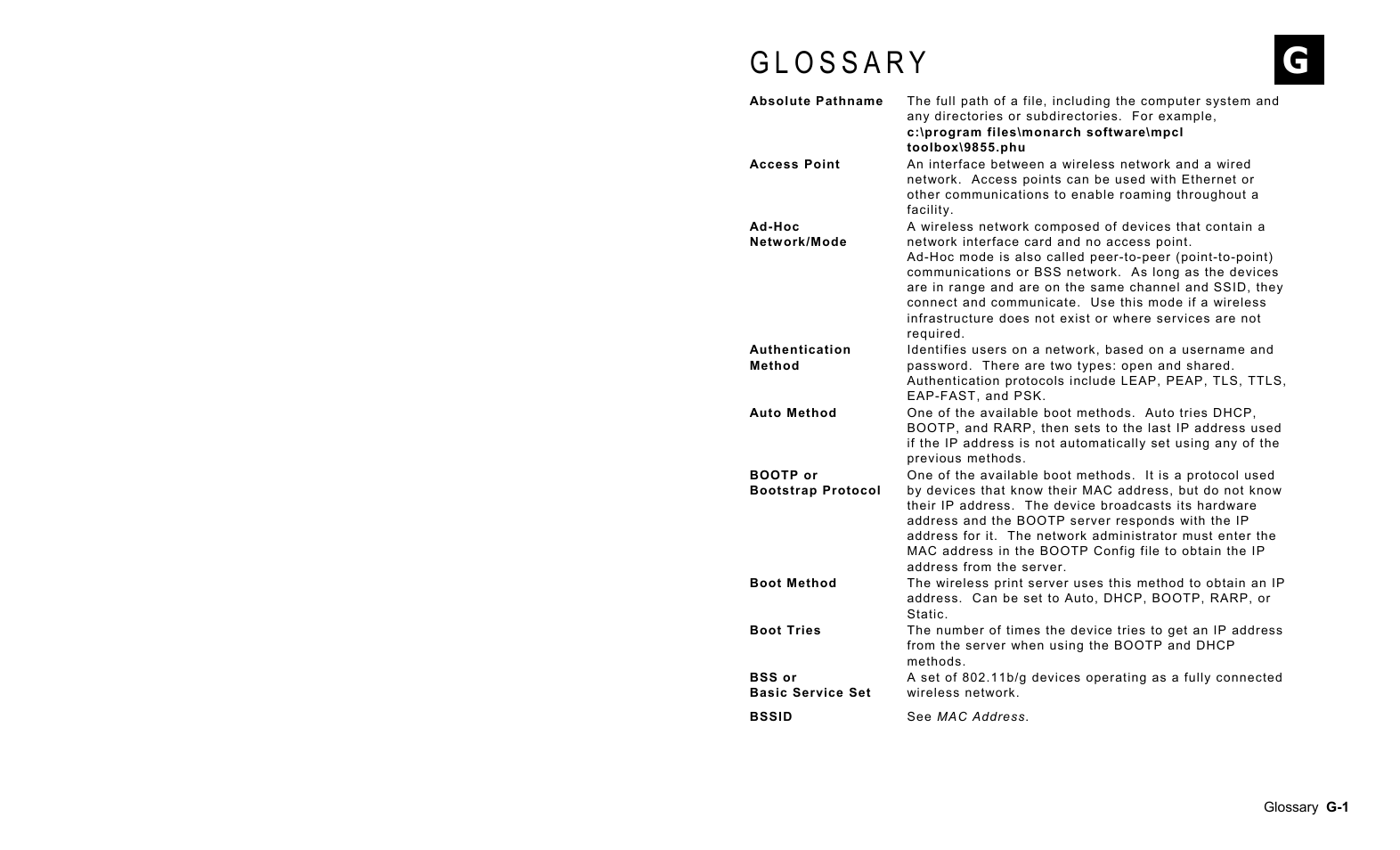 Glossary | Avery Dennison 7411 Print Server User Manual | Page 75 / 84