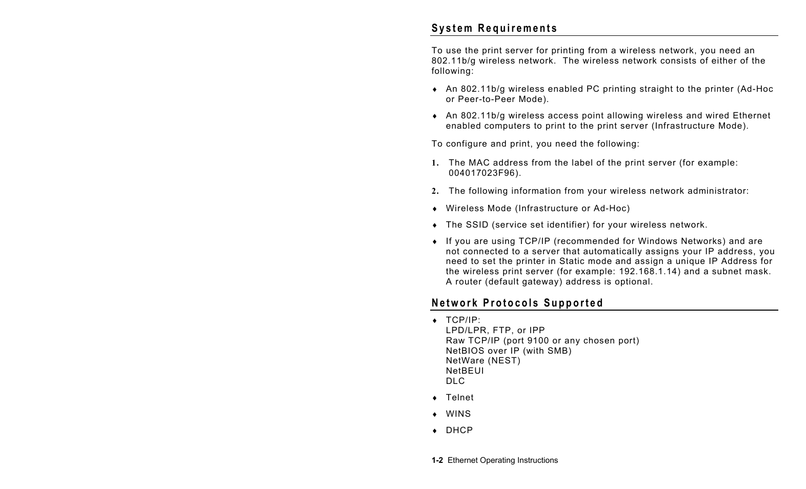 System requirements, Network protocols supported, System requirements -2 | Network protocols supported -2 | Avery Dennison 7411 Print Server User Manual | Page 8 / 84