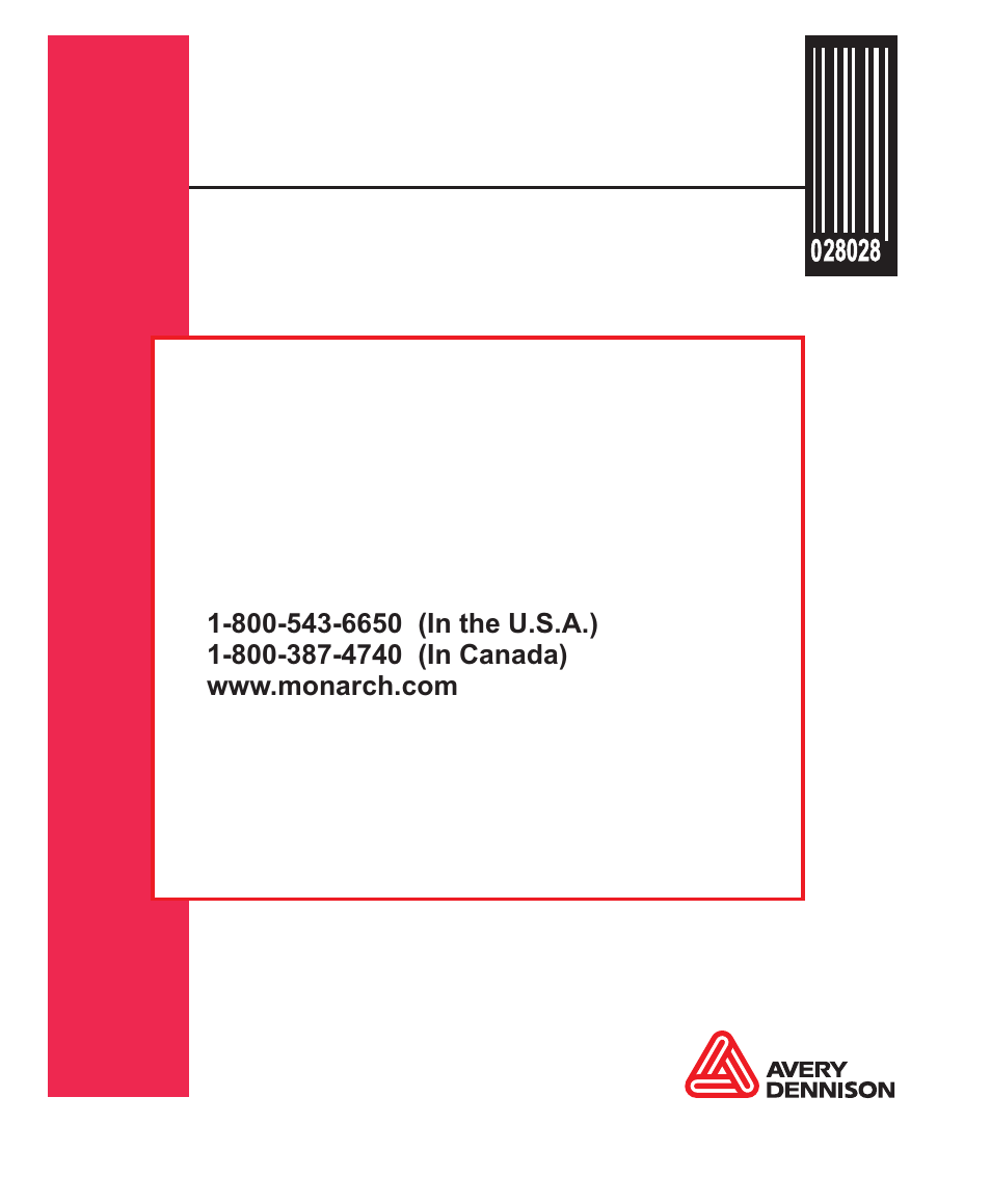 Avery Dennison Monarch 928 Stacker User Manual | Page 28 / 28