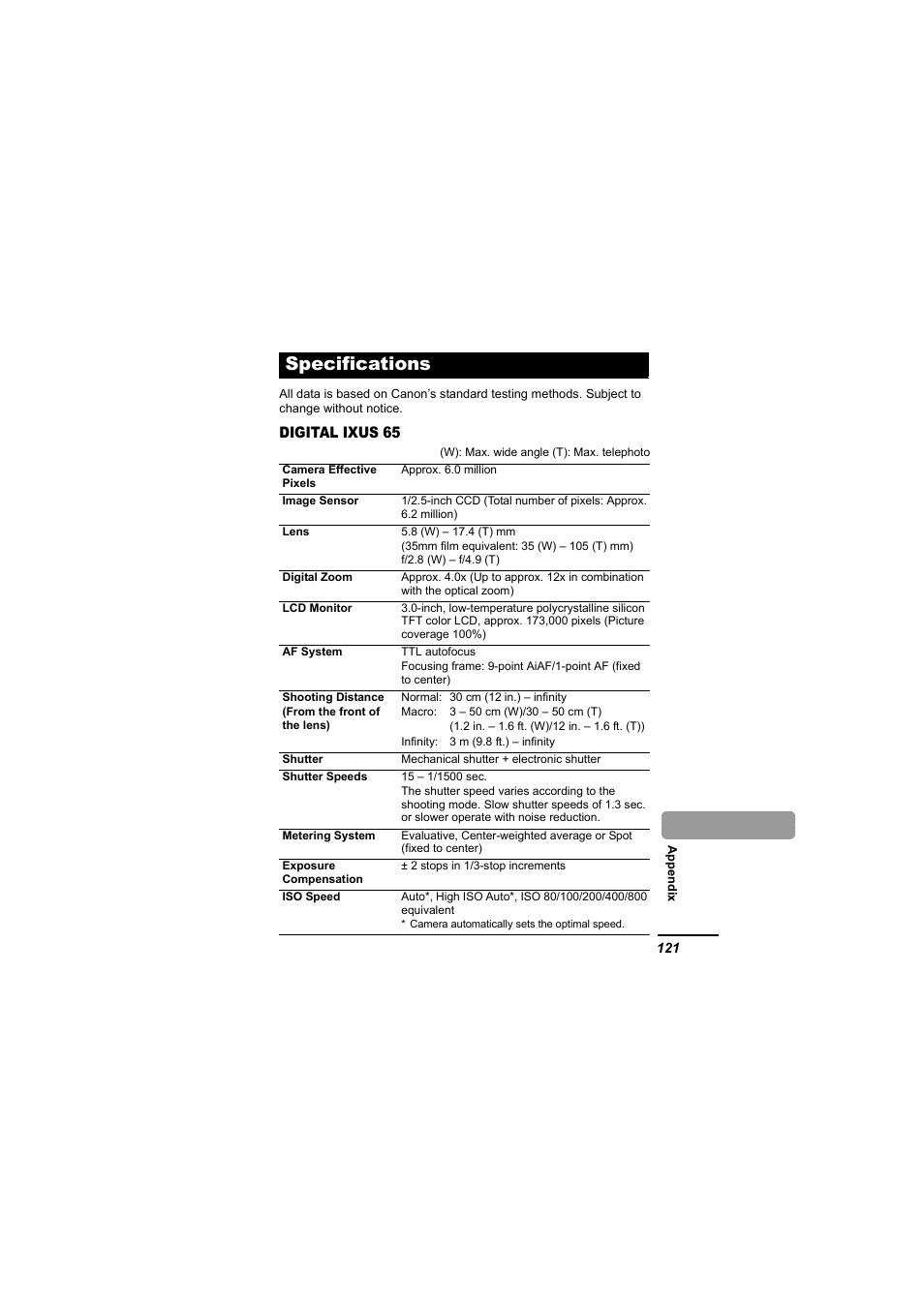 Specifications, P. 121) | Canon 65 User Manual | Page 123 / 138