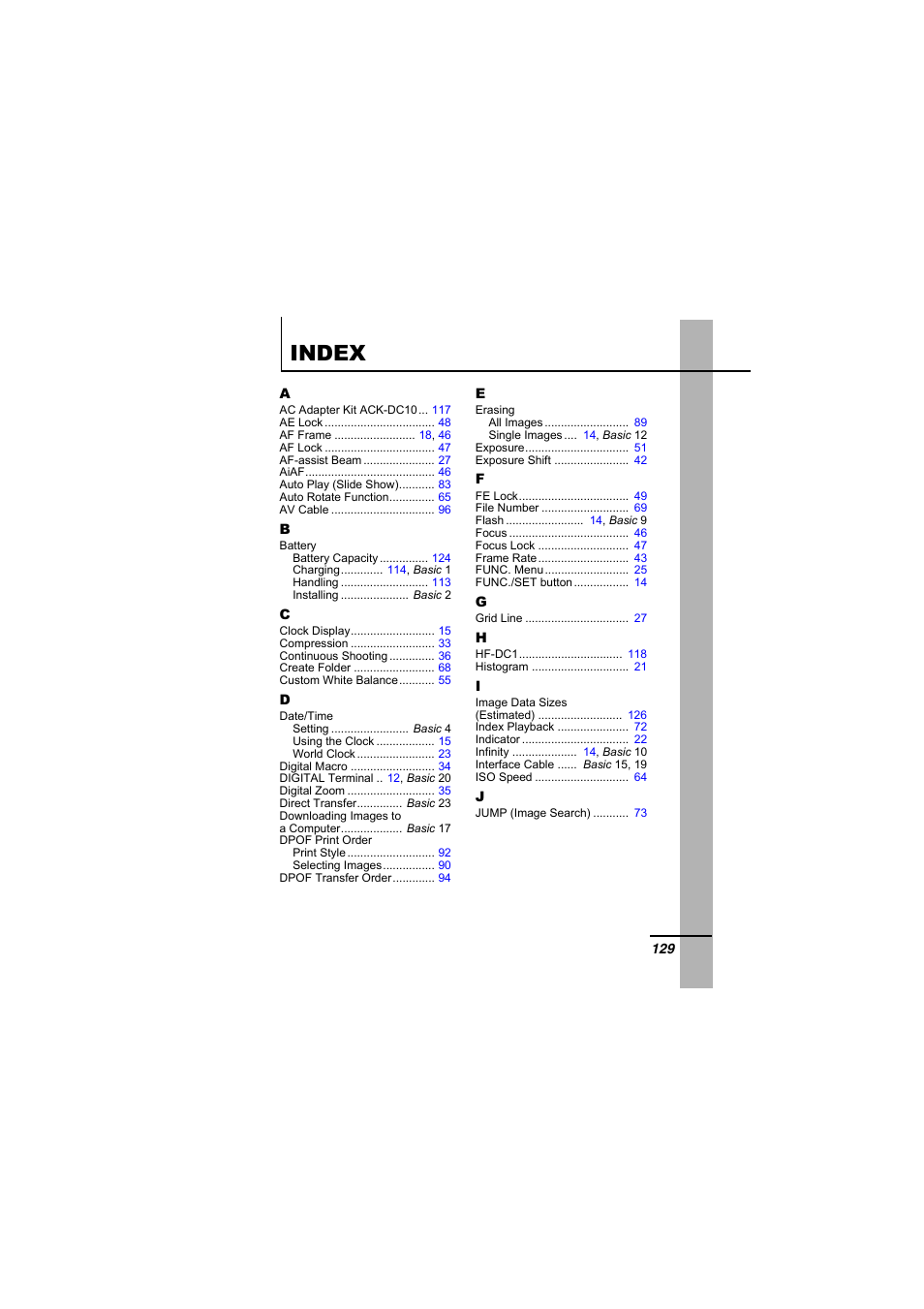 Index | Canon 65 User Manual | Page 131 / 138