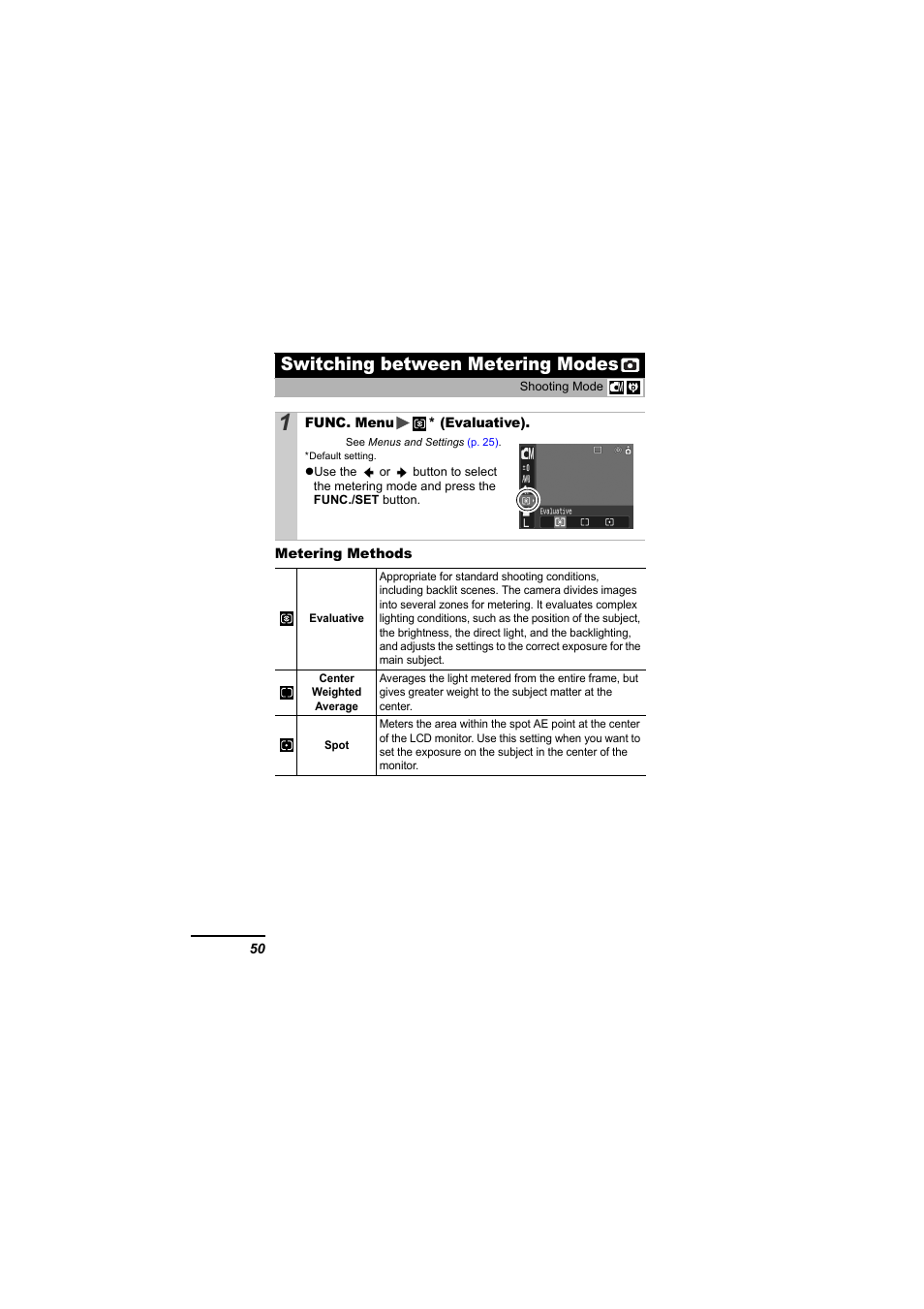 Switching between metering modes, P. 50), P. 50 | Canon 65 User Manual | Page 52 / 138