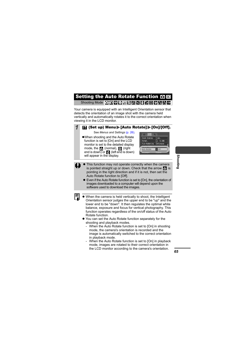 Setting the auto rotate function, Auto rotate, P. 65) | P. 65 | Canon 65 User Manual | Page 67 / 138