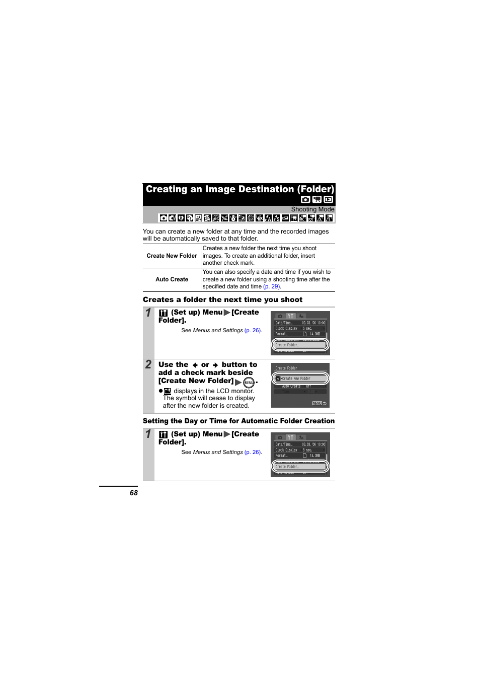 Creating an image destination (folder), P. 68), P. 68 | Canon 65 User Manual | Page 70 / 138