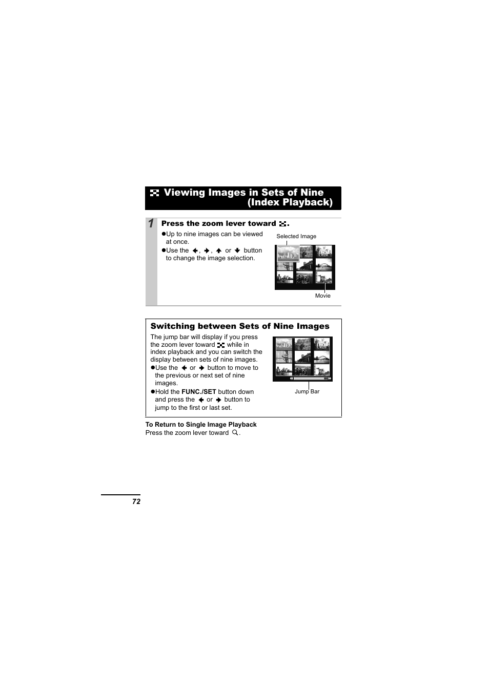 Viewing images in sets of nine (index playback) | Canon 65 User Manual | Page 74 / 138