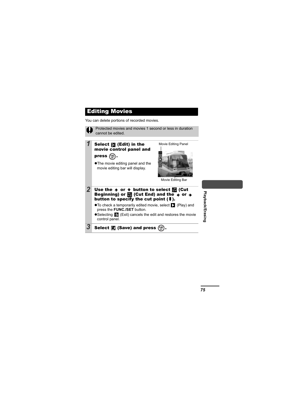 Editing movies, Mode), P. 75) | Canon 65 User Manual | Page 77 / 138