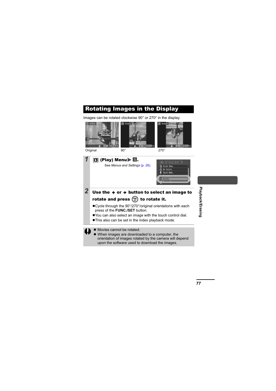Rotating images in the display, P. 77 | Canon 65 User Manual | Page 79 / 138