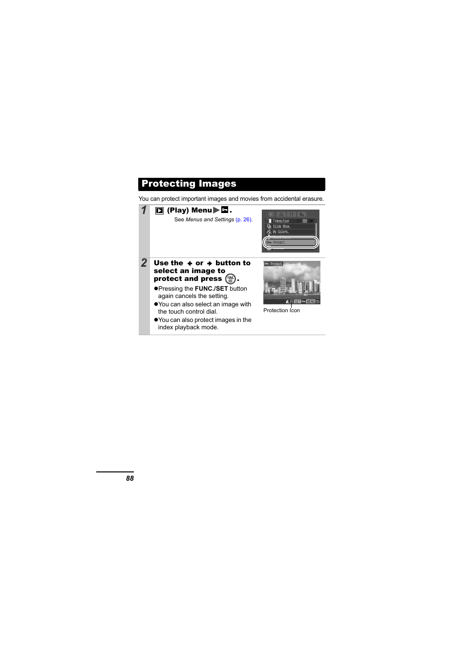Protecting images, P. 88), P. 88 | Canon 65 User Manual | Page 90 / 138