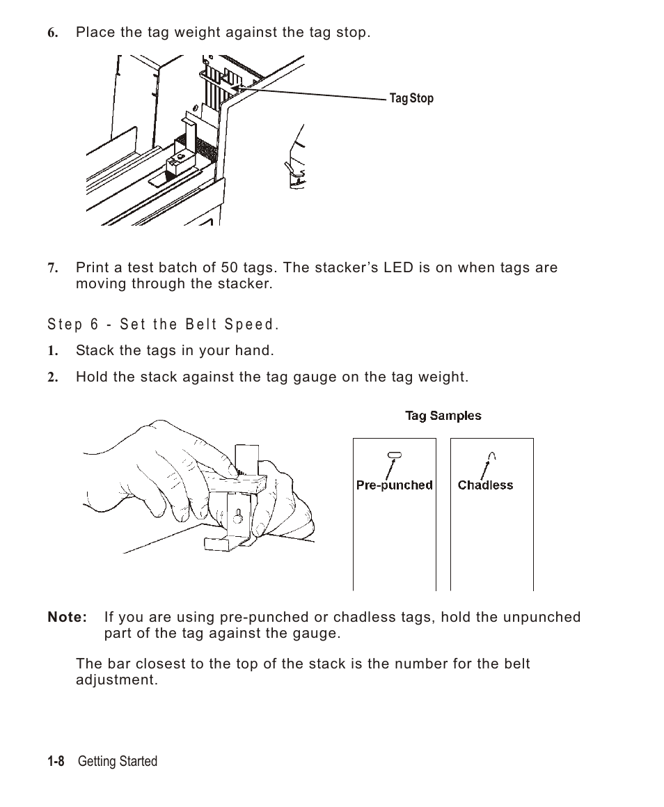 Step 6 - set the belt speed. 1-8, Step 6 - set the belt speed -8 | Avery Dennison Monarch 932 Stacker User Manual | Page 12 / 24