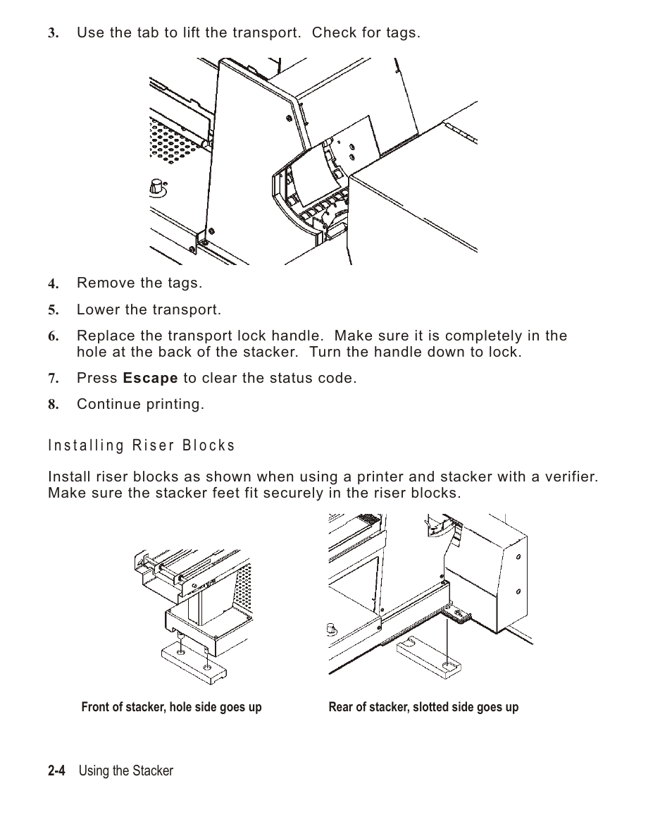 Installing riser blocks 2-4, Installing riser blocks -4 | Avery Dennison Monarch 932 Stacker User Manual | Page 18 / 24