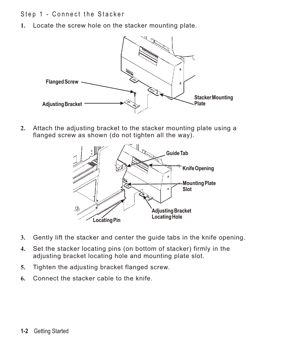 Step 1 - connect the stacker 1-2, Step 1 - connect the stacker -2 | Avery Dennison Monarch 932 Stacker User Manual | Page 6 / 24