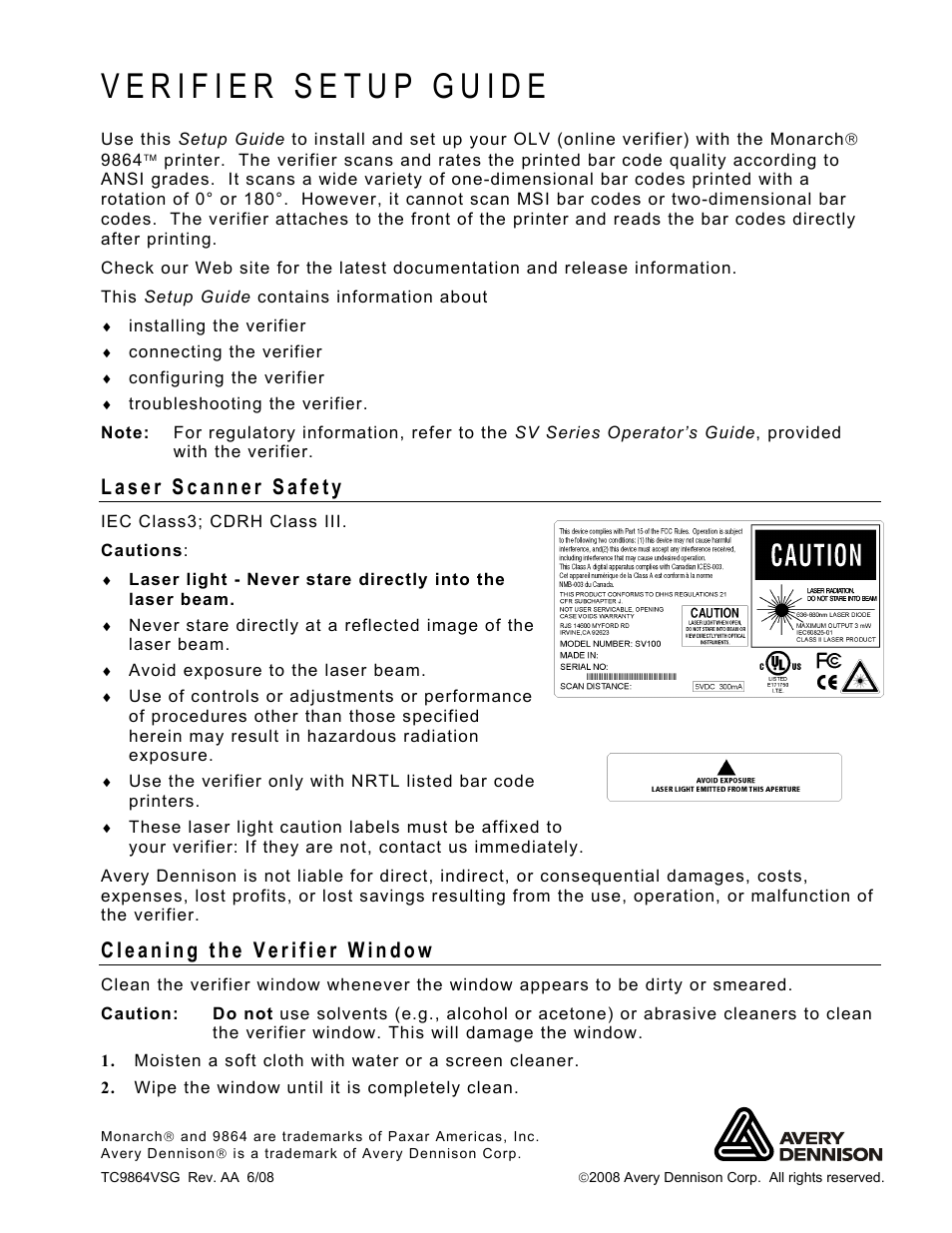 Avery Dennison Monarch 9864 Verifier User Manual | 12 pages