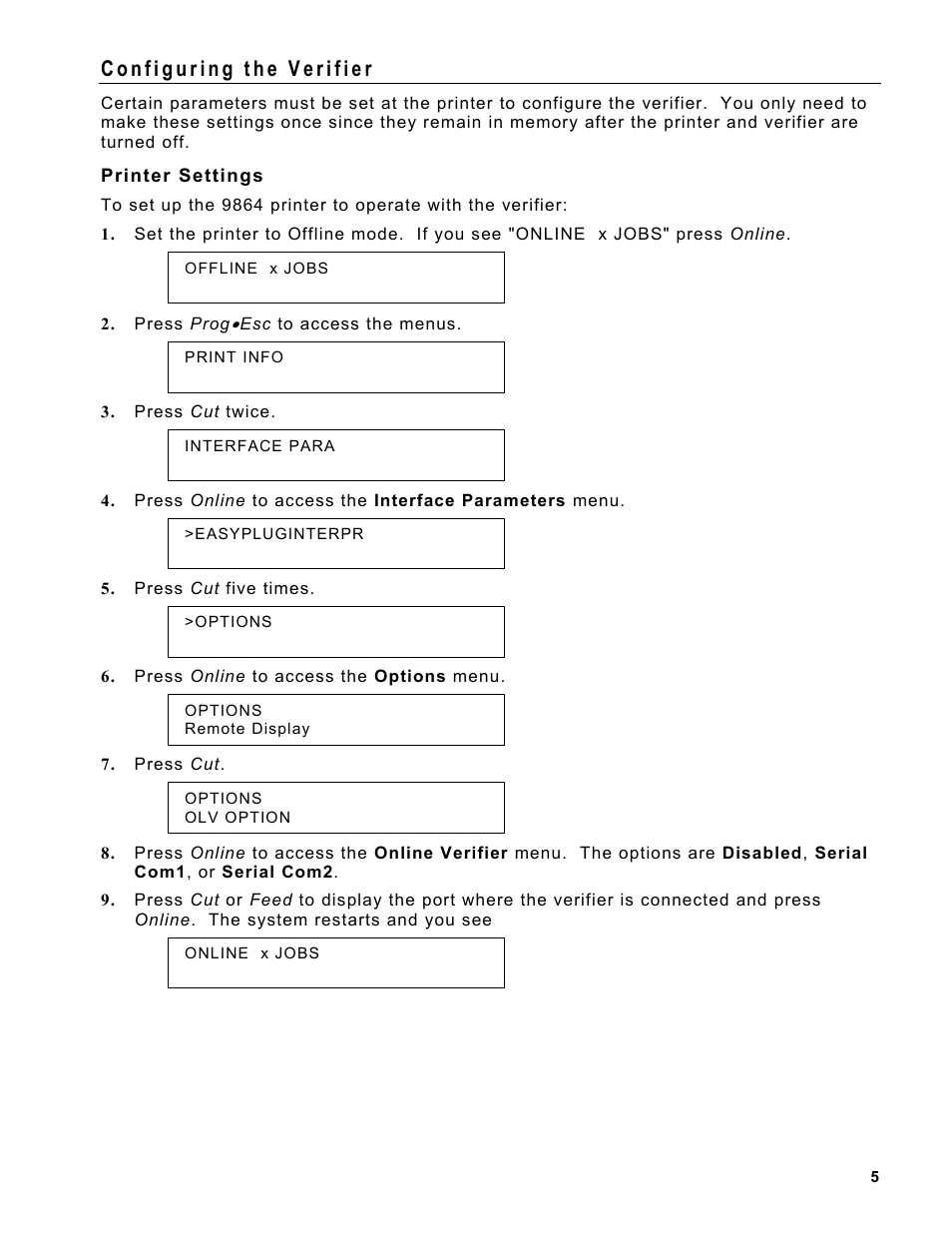 Printer settings | Avery Dennison Monarch 9864 Verifier User Manual | Page 5 / 12