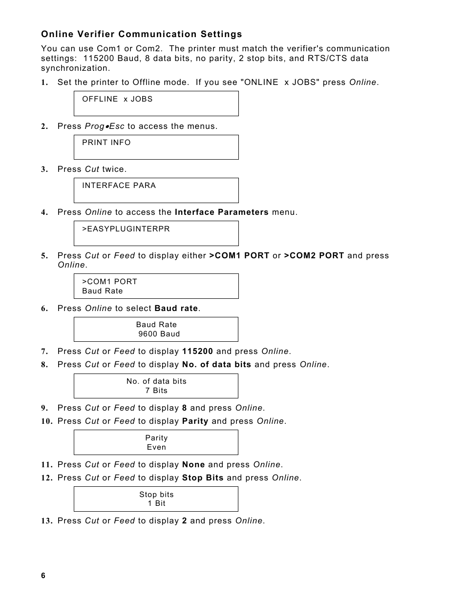 Online verifier communication settings | Avery Dennison Monarch 9864 Verifier User Manual | Page 6 / 12