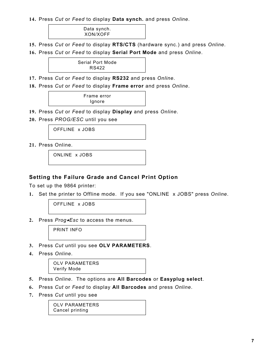 Setting the failure grade and cancel print option | Avery Dennison Monarch 9864 Verifier User Manual | Page 7 / 12