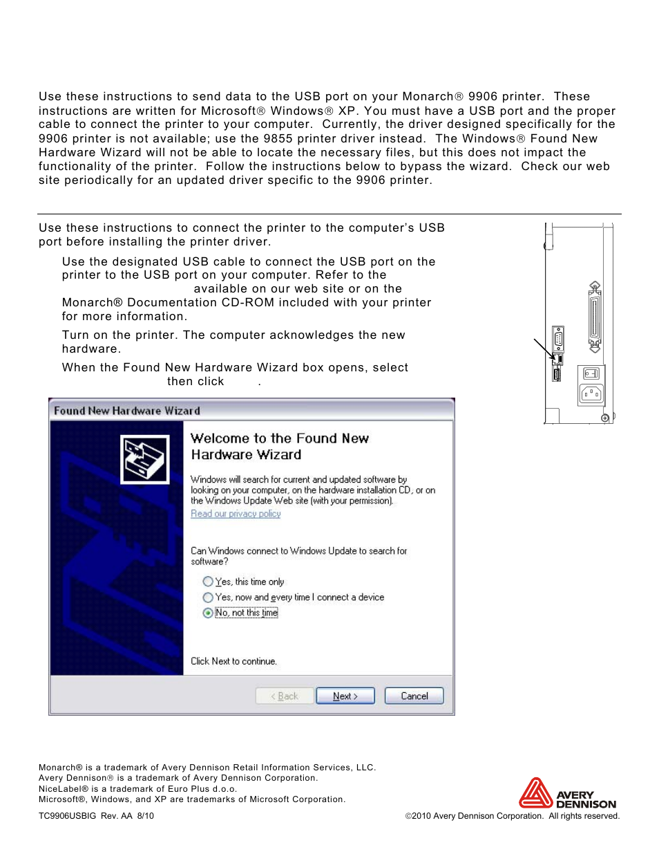 Avery Dennison Monarch 9906 USB User Manual | 4 pages