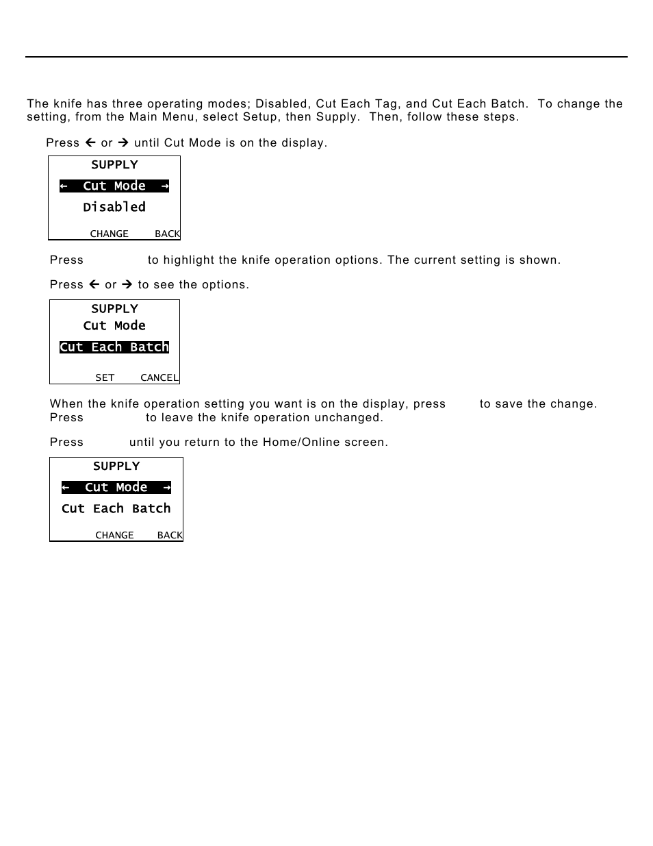 Using the knife, Setting the knife operation | Avery Dennison Monarch 9906 Knife User Manual | Page 2 / 6