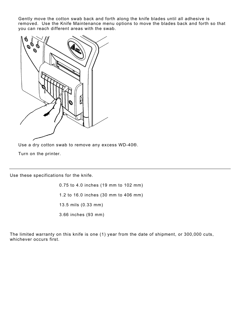 Tag cut dimensions | Avery Dennison Monarch 9906 Knife User Manual | Page 6 / 6