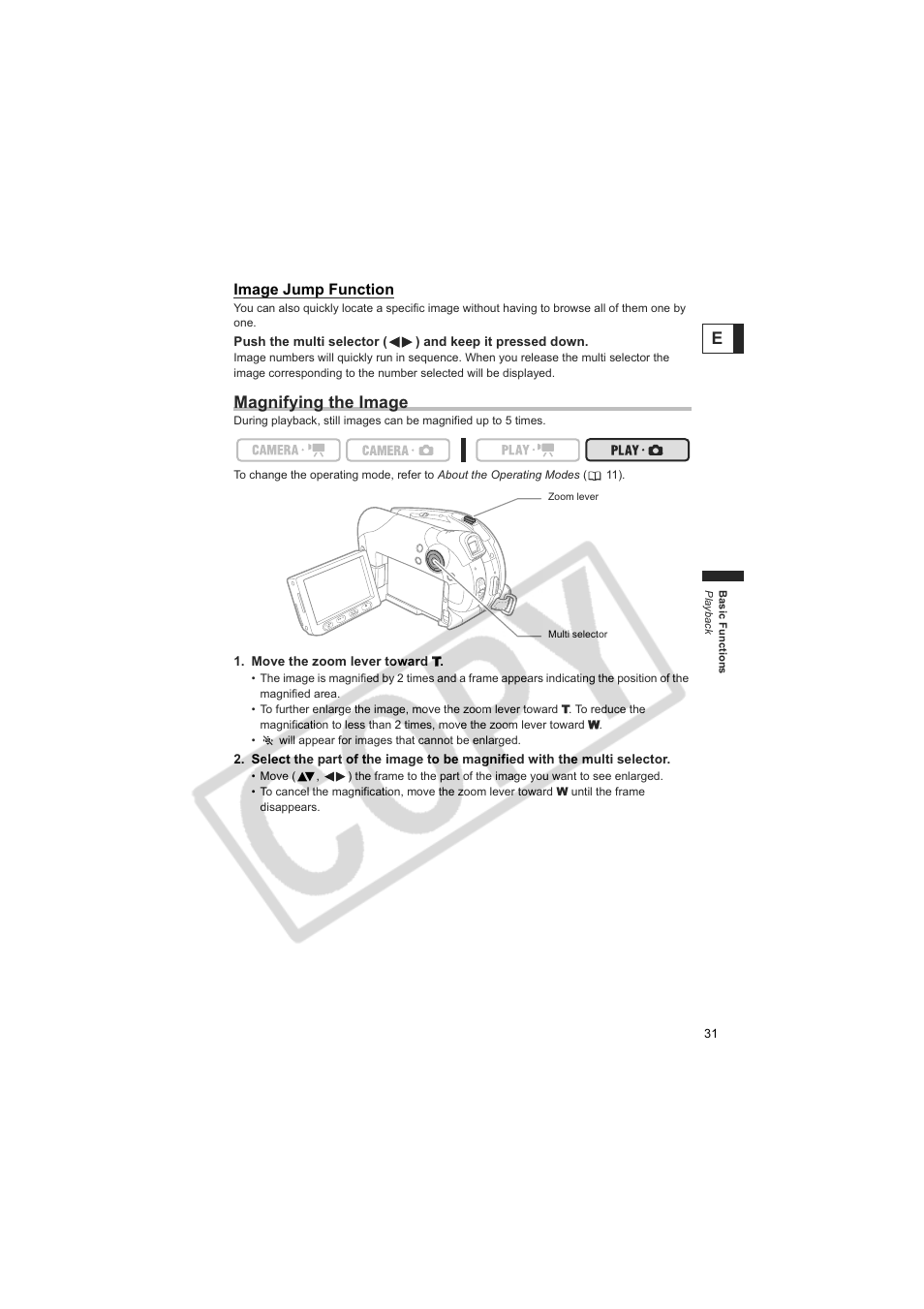 Magnifying the image | Canon DC100  EN User Manual | Page 31 / 84