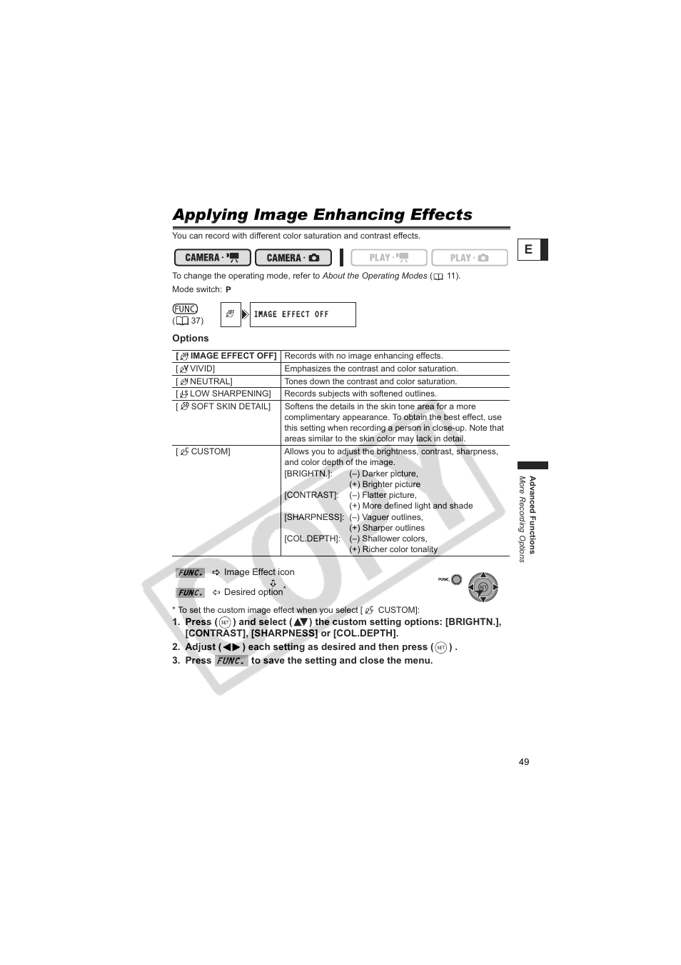 Applying image enhancing effects | Canon DC100  EN User Manual | Page 49 / 84