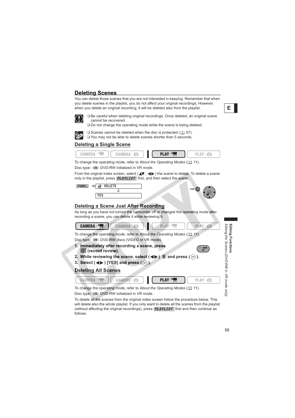 Edeleting scenes | Canon DC100  EN User Manual | Page 55 / 84