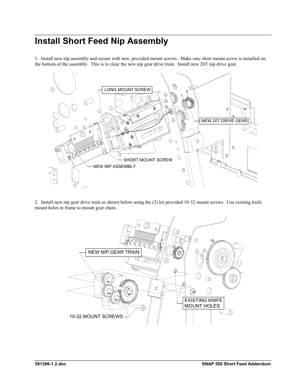 Install short feed nip assembly | Avery Dennison SNAP 500 Short Feed User Manual | Page 11 / 24