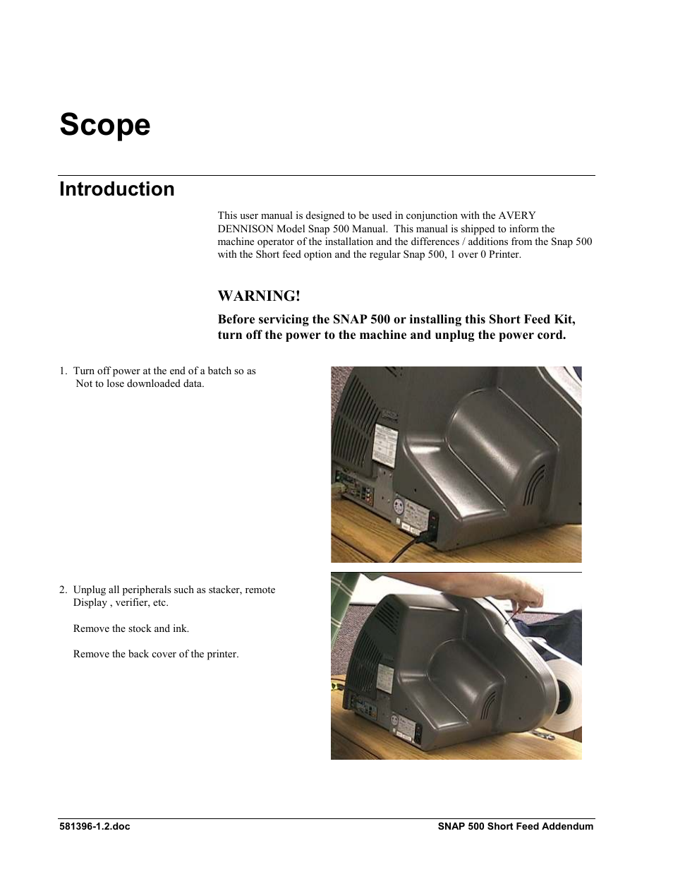 Scope, Introduction | Avery Dennison SNAP 500 Short Feed User Manual | Page 4 / 24