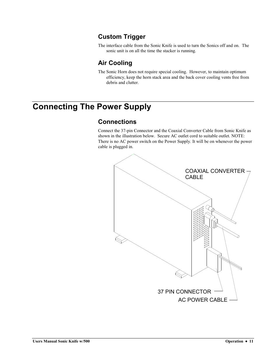 Connecting the power supply | Avery Dennison SNAP Sonic Knife User Manual | Page 11 / 53