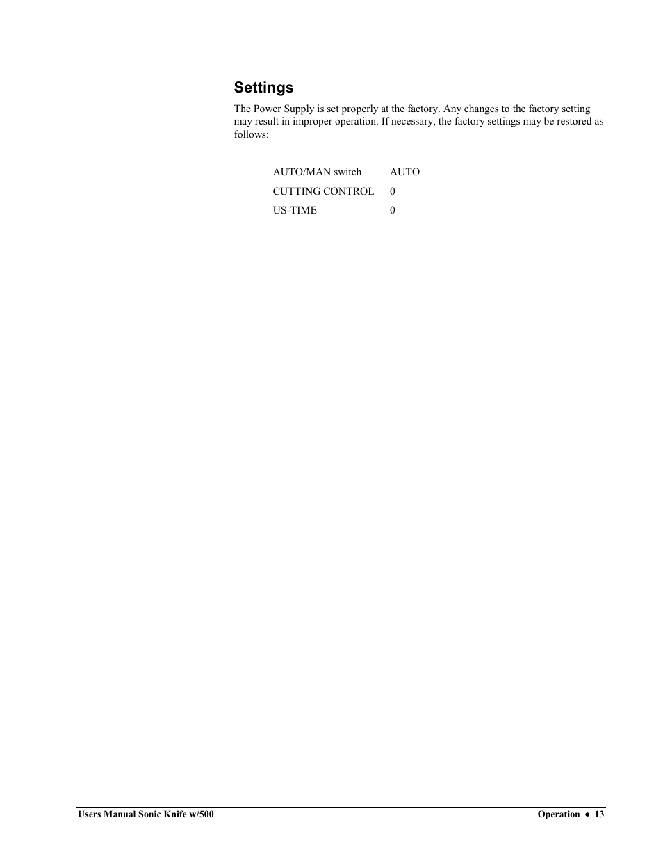 Settings | Avery Dennison SNAP Sonic Knife User Manual | Page 13 / 53