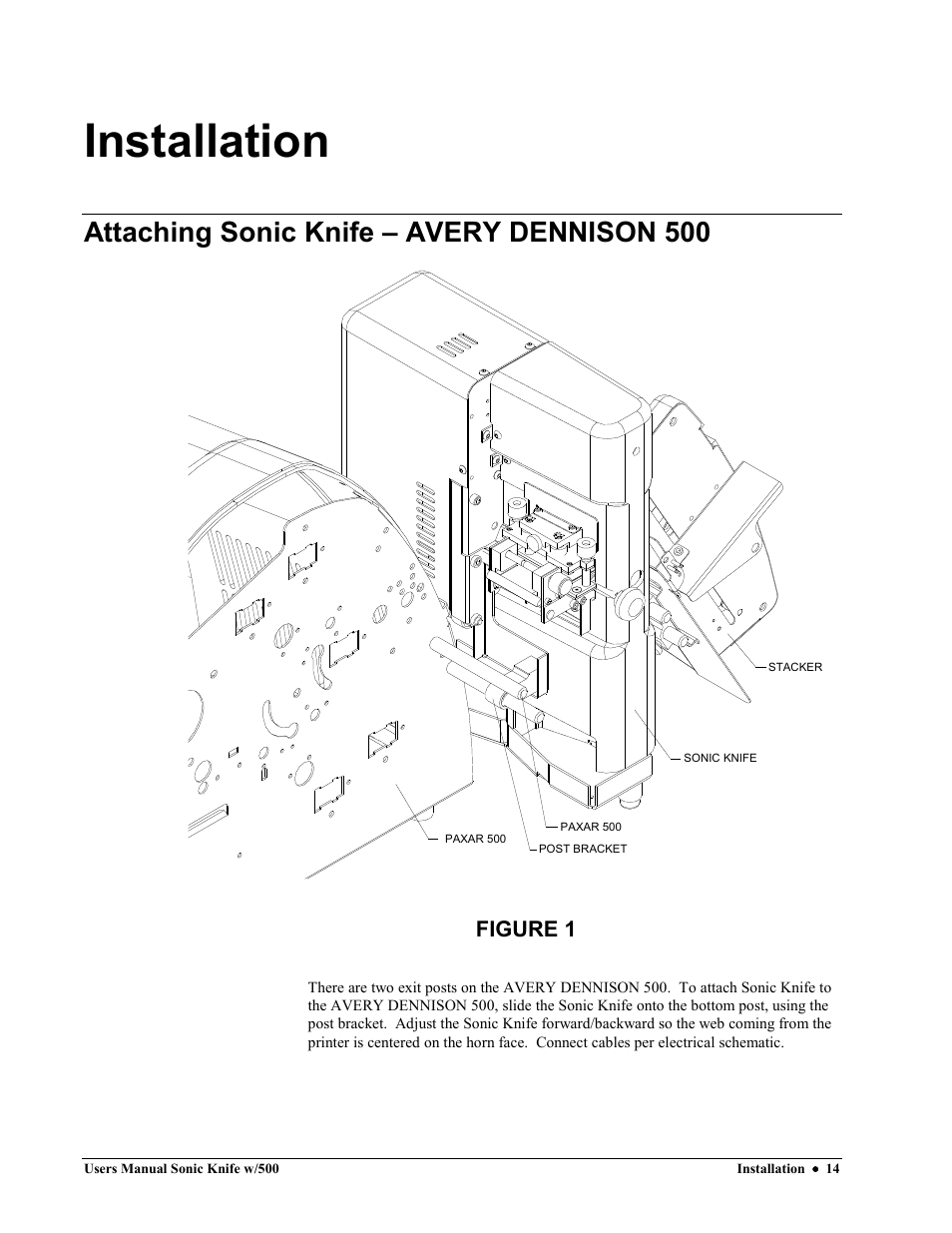 Installation, Attaching sonic knife – avery dennison 500, Figure 1 | Avery Dennison SNAP Sonic Knife User Manual | Page 14 / 53