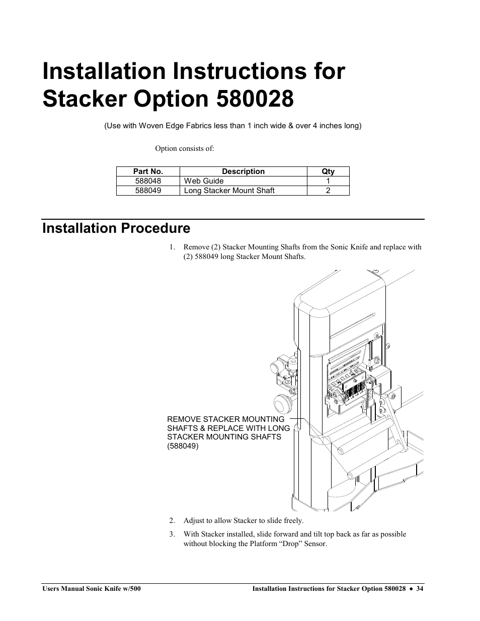 Installation procedure | Avery Dennison SNAP Sonic Knife User Manual | Page 34 / 53