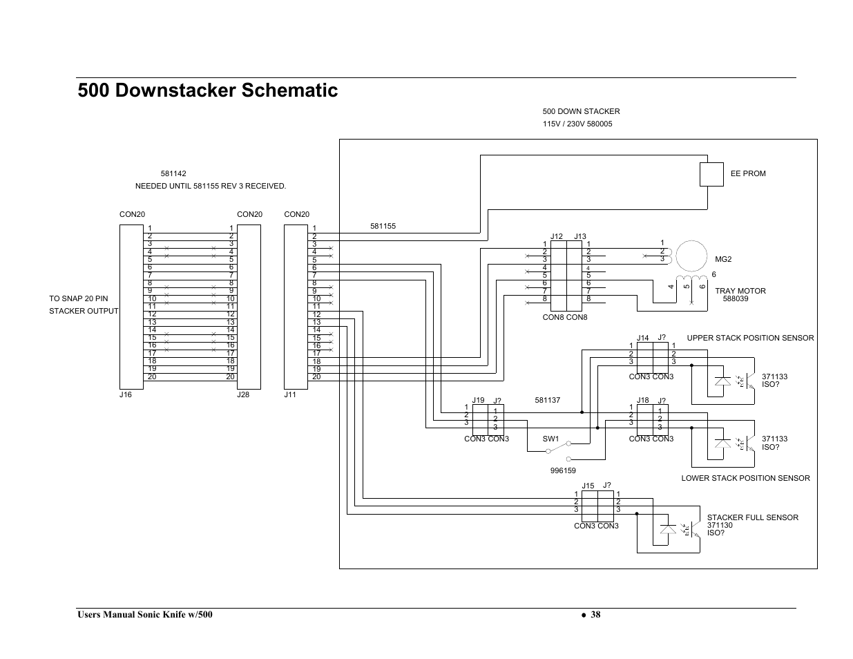 500 downstacker schematic | Avery Dennison SNAP Sonic Knife User Manual | Page 38 / 53