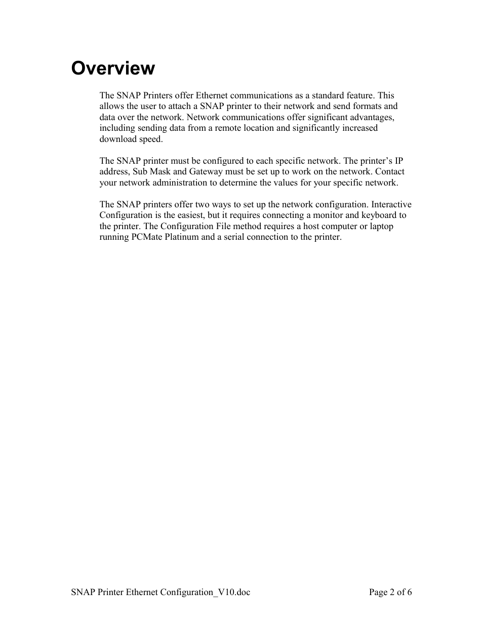 Overview | Avery Dennison SNAP Ethernet Configuration User Manual | Page 2 / 6