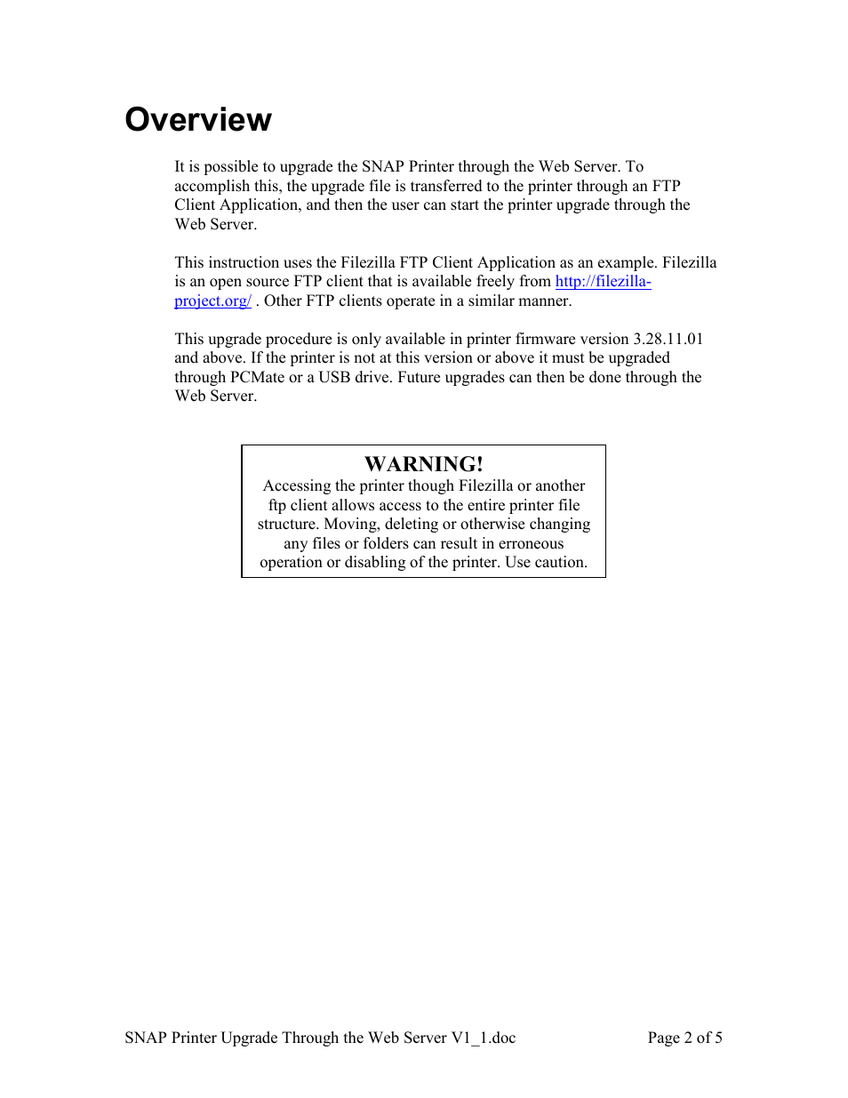 Overview, Warning | Avery Dennison SNAP Webserver Upgrade User Manual | Page 2 / 5