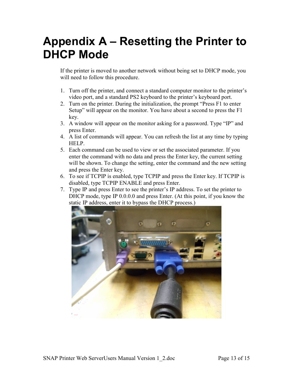 Appendix a – resetting the printer to dhcp mode | Avery Dennison SNAP Webserver Manual User Manual | Page 13 / 15