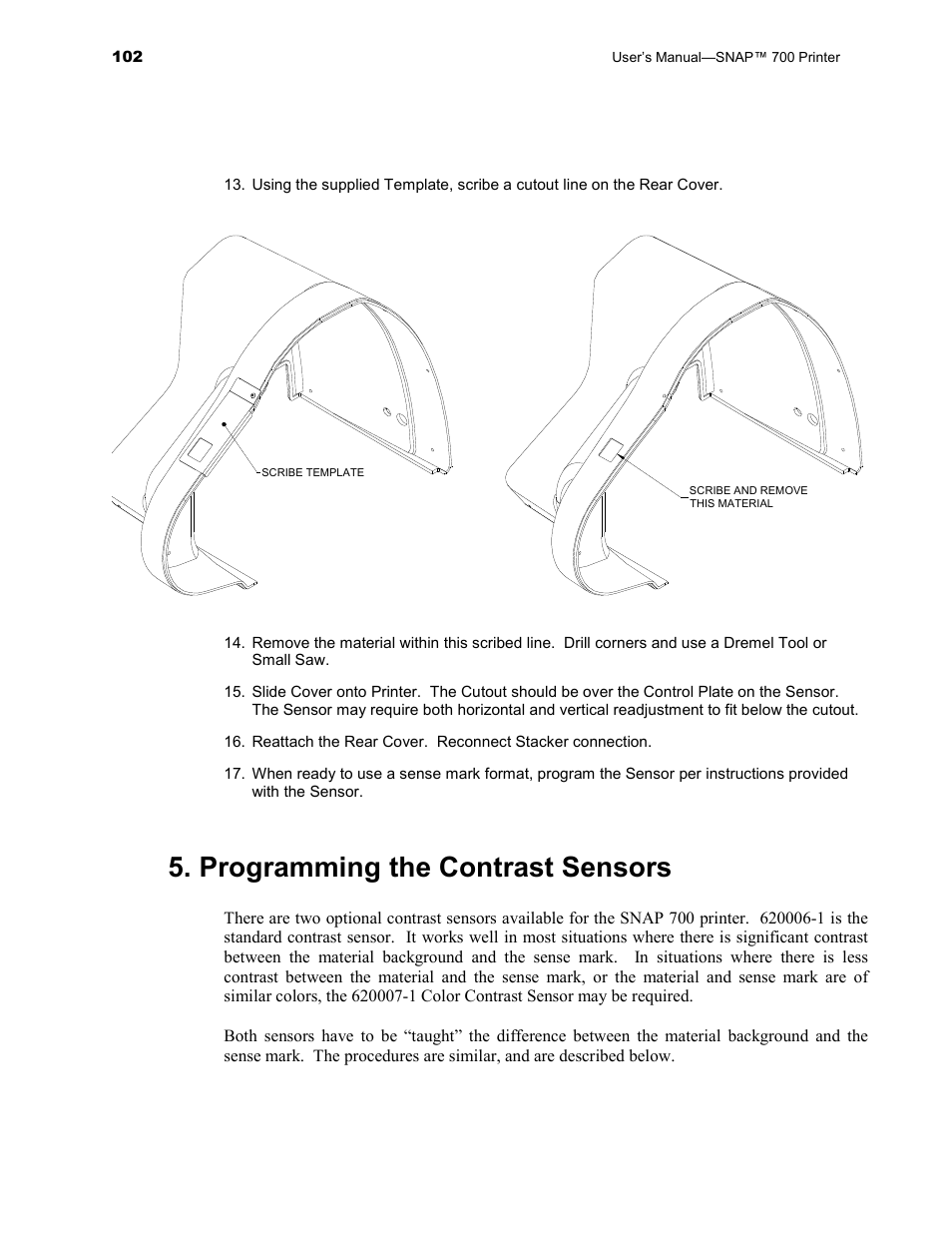 Programming the contrast sensors | Avery Dennison SNAP 700 User Manual | Page 102 / 153