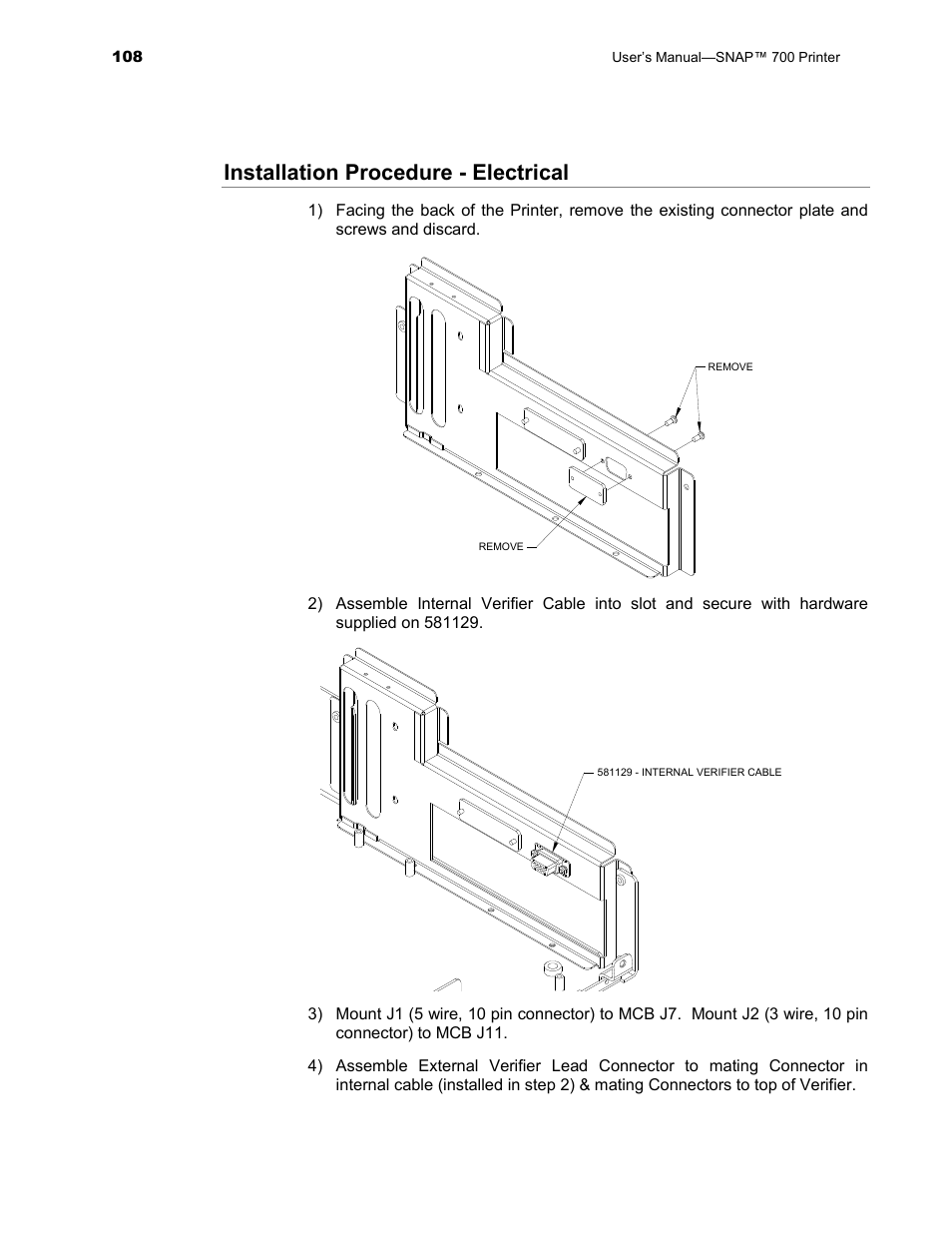 Installation procedure - electrical | Avery Dennison SNAP 700 User Manual | Page 108 / 153