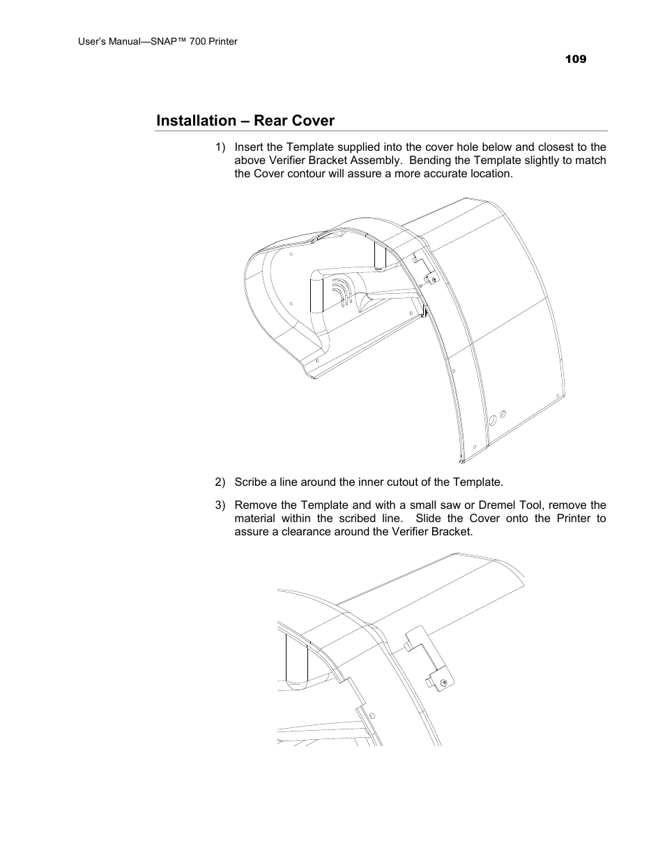 Installation – rear cover | Avery Dennison SNAP 700 User Manual | Page 109 / 153