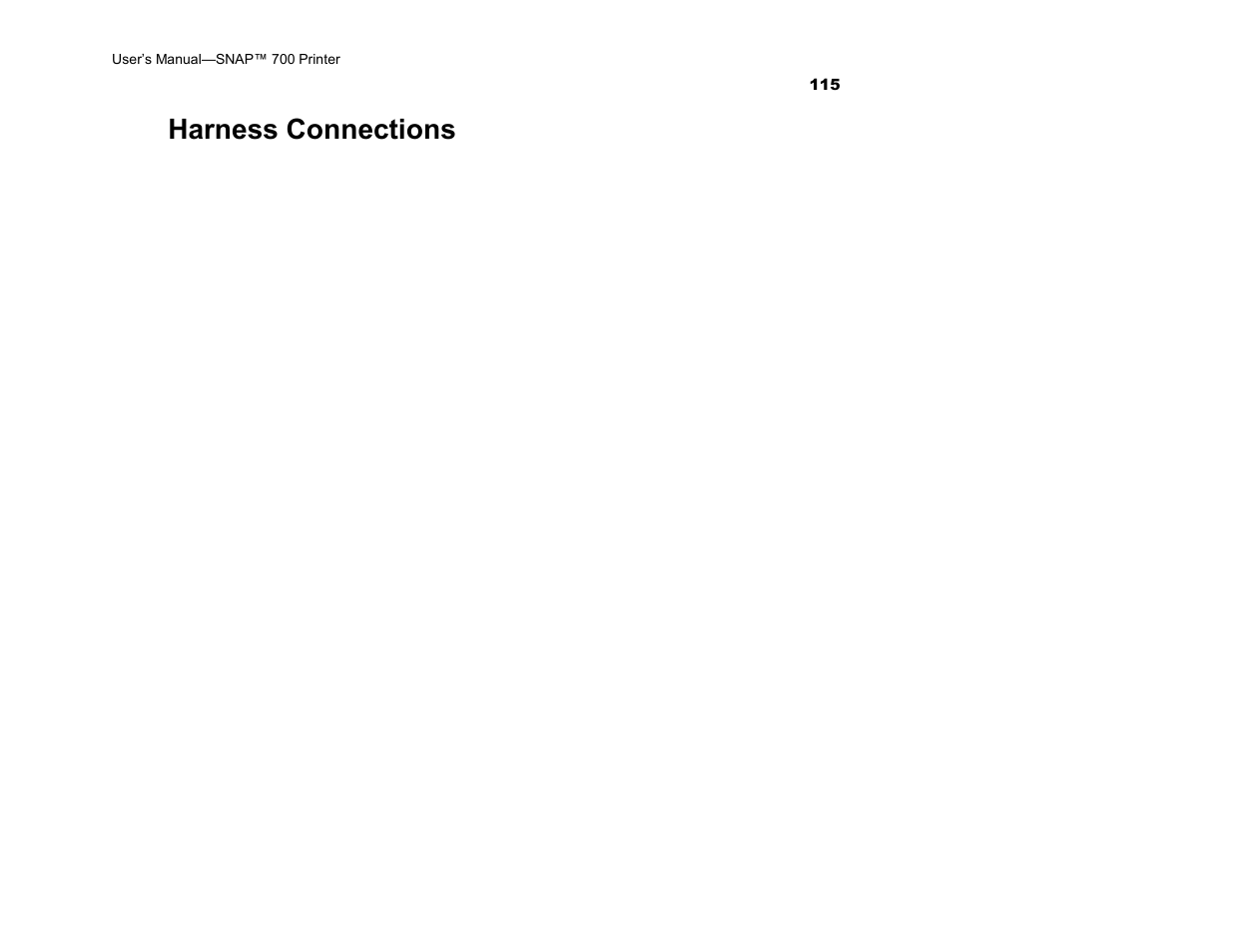 Harness connections | Avery Dennison SNAP 700 User Manual | Page 115 / 153