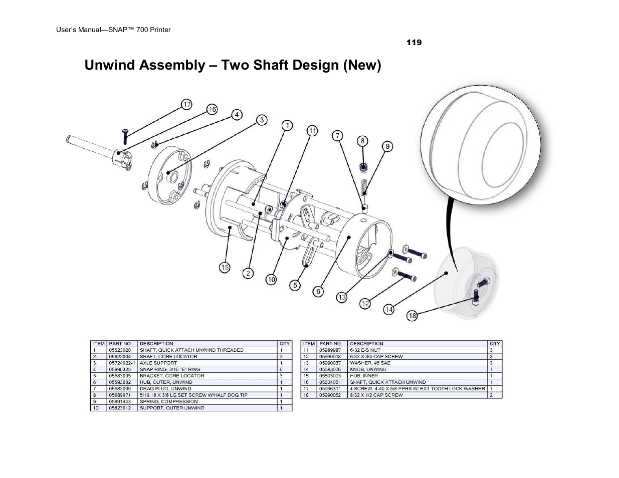 Unwind assembly – two shaft design (new) | Avery Dennison SNAP 700 User Manual | Page 119 / 153