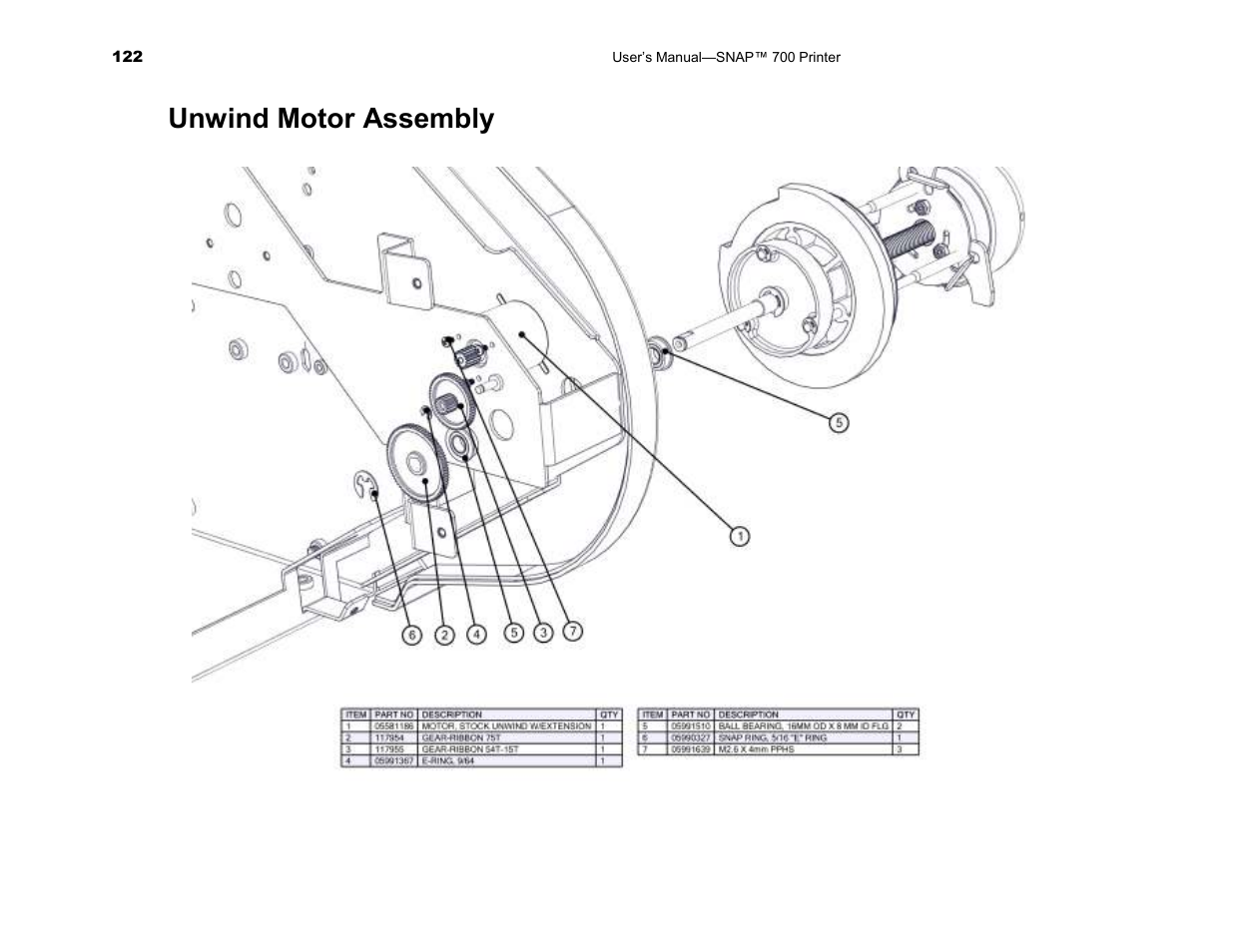 Unwind motor assembly | Avery Dennison SNAP 700 User Manual | Page 122 / 153