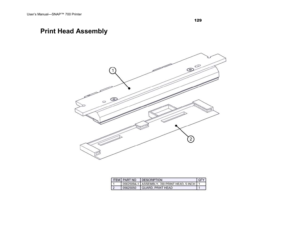 Print head assembly | Avery Dennison SNAP 700 User Manual | Page 129 / 153