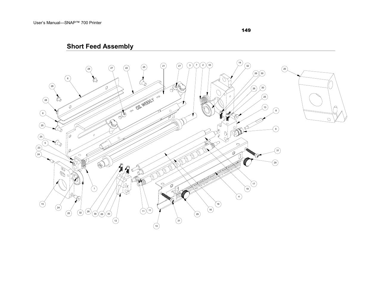 Short feed assembly, User’s manual—snap™ 700 printer | Avery Dennison SNAP 700 User Manual | Page 149 / 153