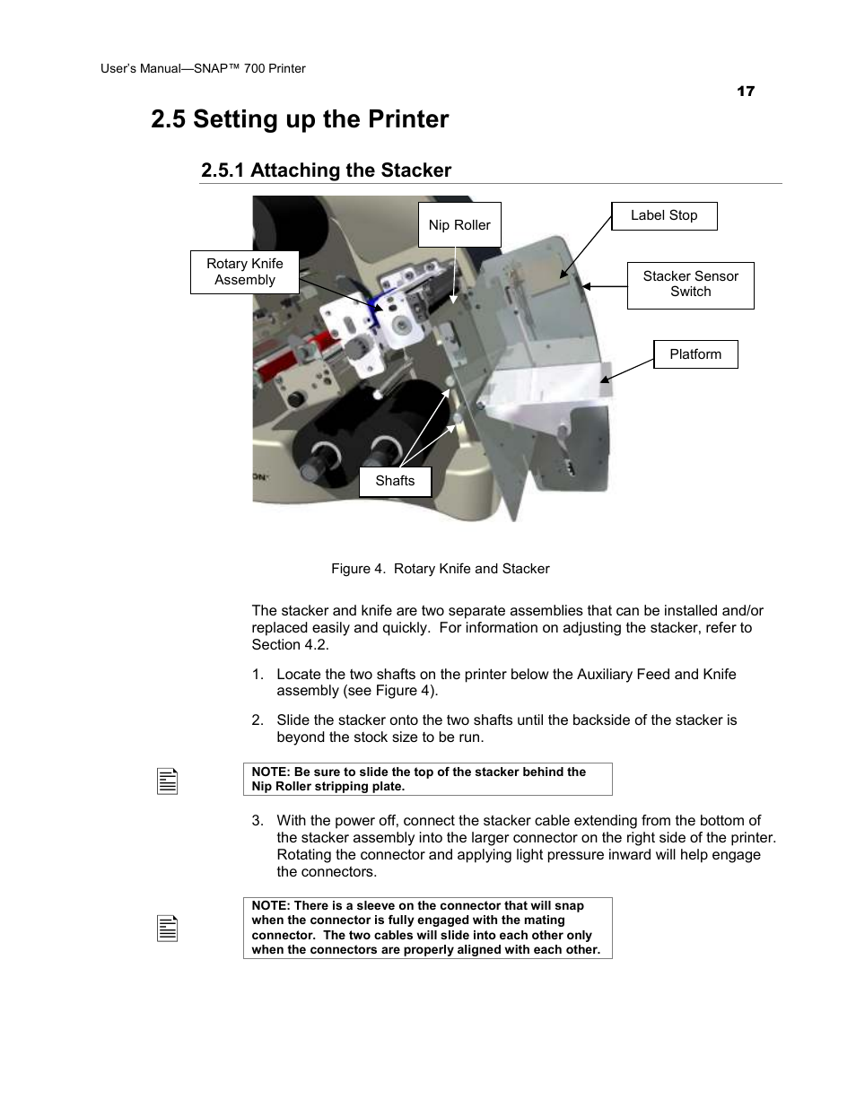 5 setting up the printer, 1 attaching the stacker | Avery Dennison SNAP 700 User Manual | Page 17 / 153