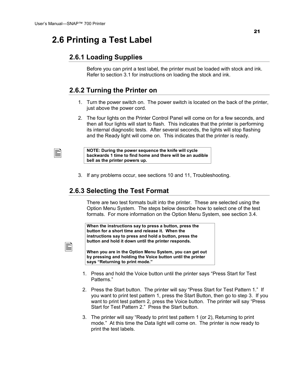 6 printing a test label | Avery Dennison SNAP 700 User Manual | Page 21 / 153