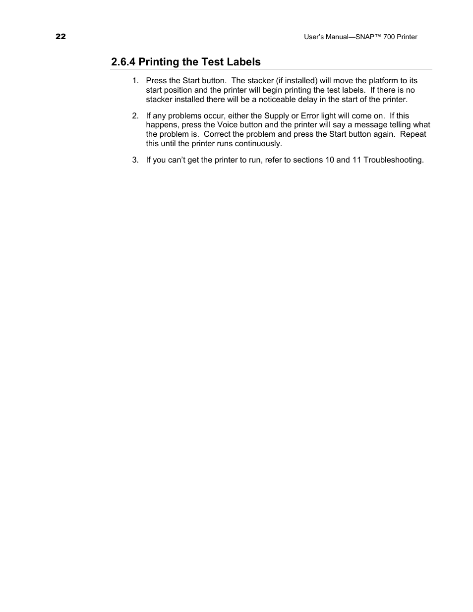 4 printing the test labels | Avery Dennison SNAP 700 User Manual | Page 22 / 153