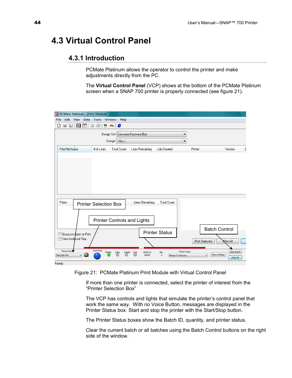 3 virtual control panel, 1 introduction | Avery Dennison SNAP 700 User Manual | Page 44 / 153